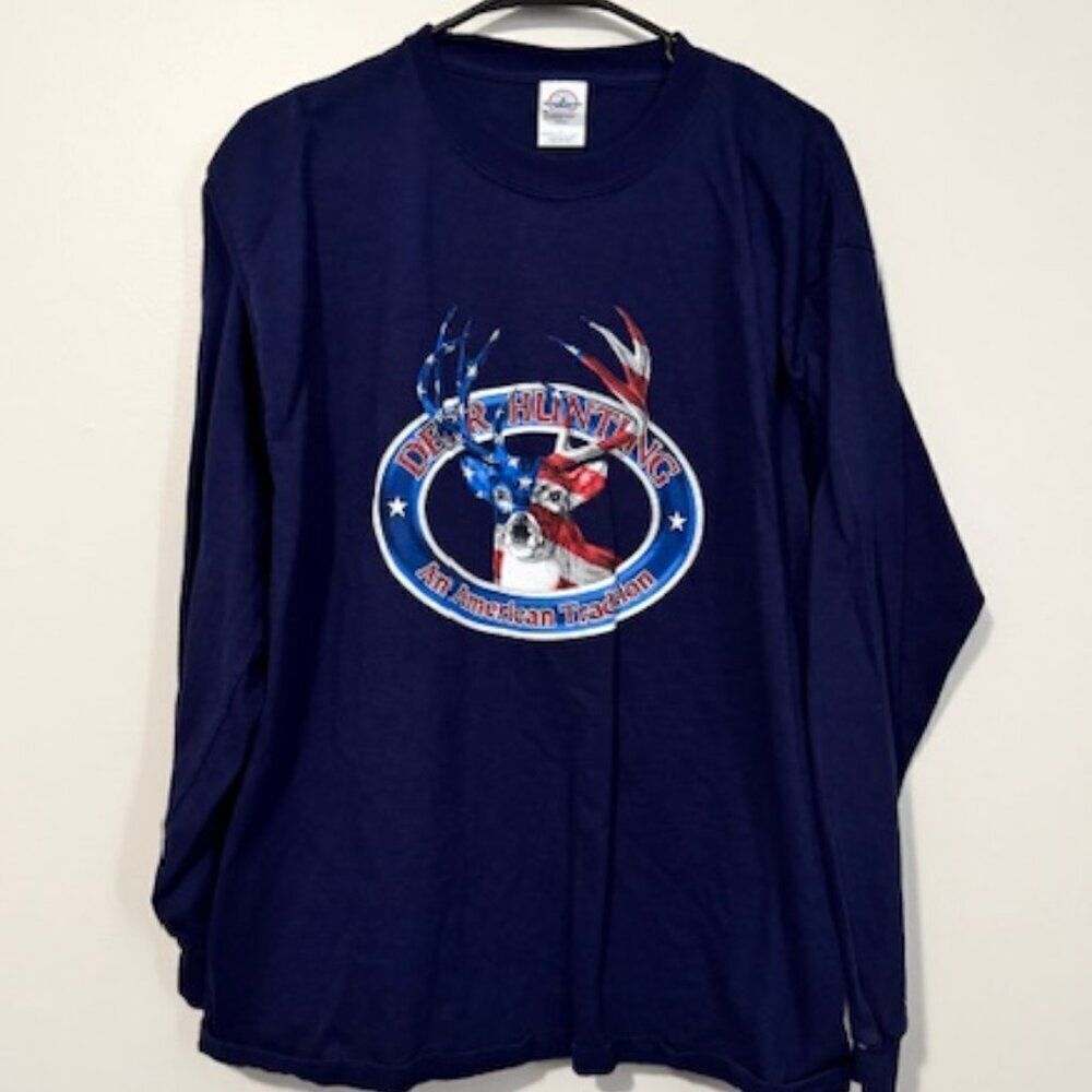 USED Woman's Delta Long Sleeve Deer Hunting T Shirt Color Blue Size Large